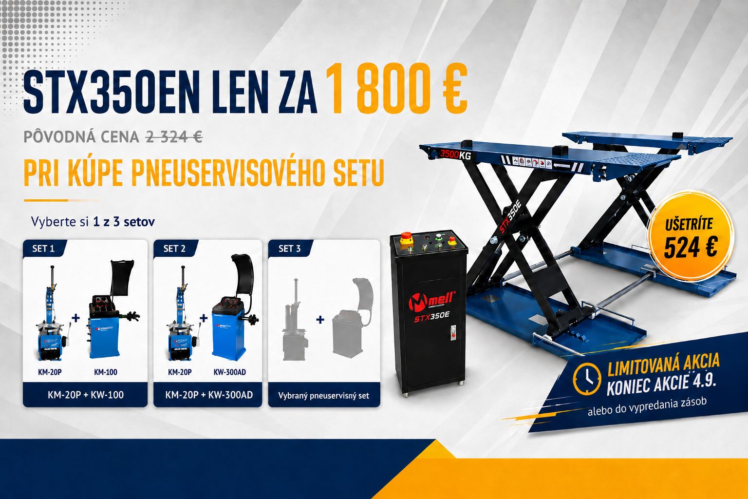 Akcia: zvýhodnený zdvihák STX350E k setu pre pneuservis