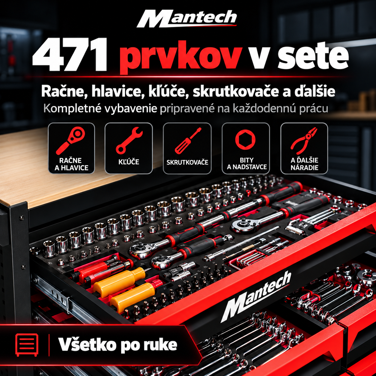 Náradie usporiadané v zásuvke MANTECH